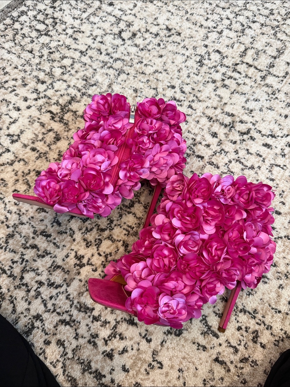 Azalea Wang Fuchsia Floral Appliqué Stiletto Booties — Women’s Heeled Boots - Picture 2 of 7